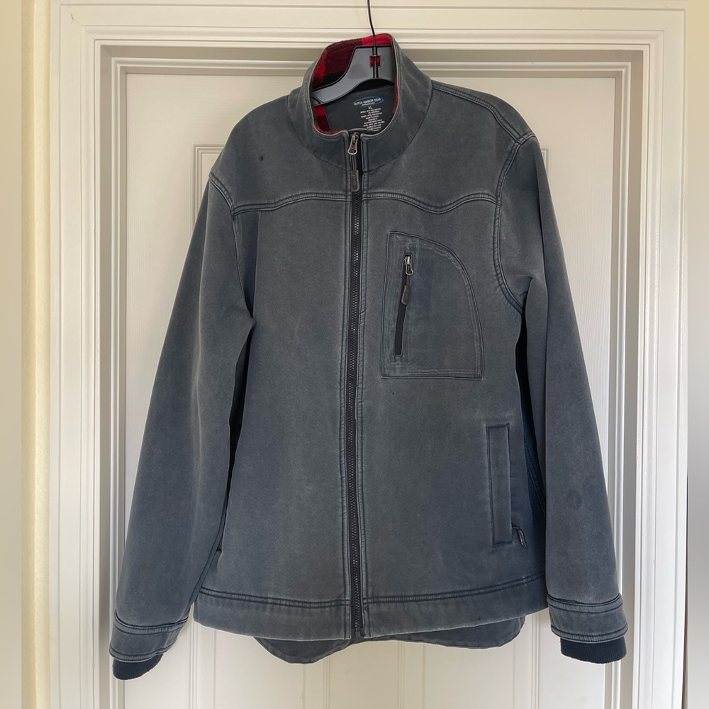 Dutch Harbor Gear Men's Gray Denim Jacket Plaid Lining XL Used